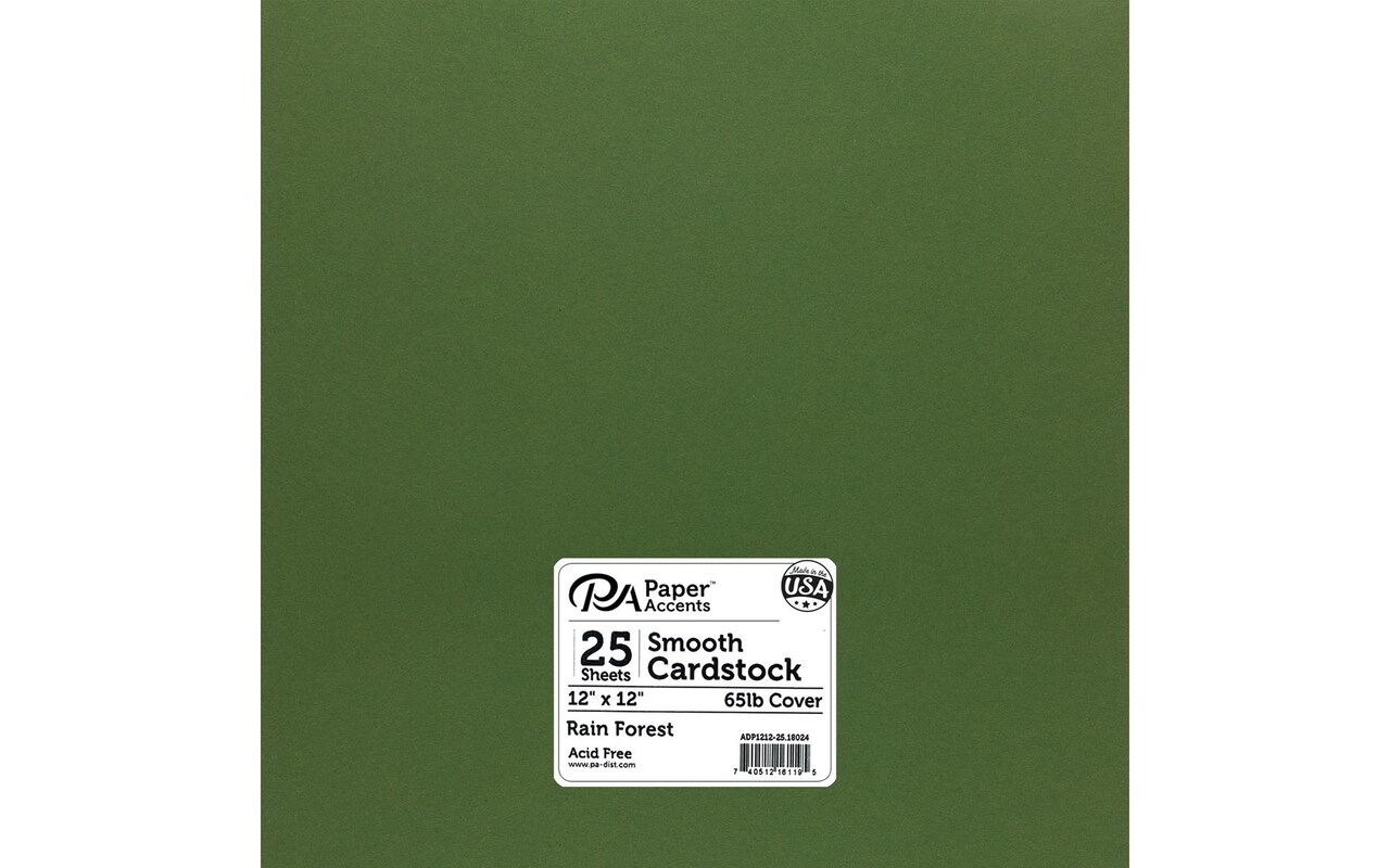 PA Paper Accents Smooth Cardstock 12" x 12" Rain Forest, 65lb colored cardstock paper for card making, scrapbooking, printing, quilling and crafts, 25 piece pack